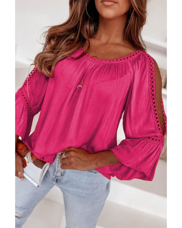 Azura Exchange Lace Crochet Cut-Out Ruffle Blouse – L