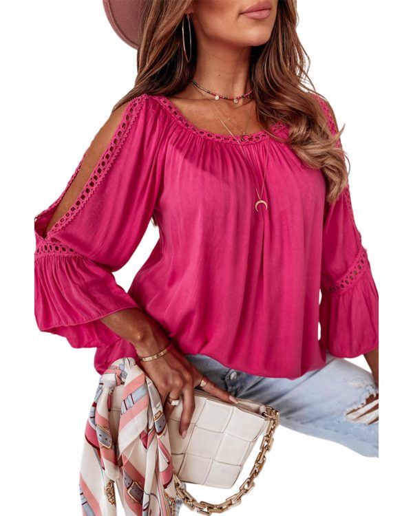 Azura Exchange Lace Crochet Cut-Out Ruffle Blouse – L