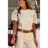 Azura Exchange Lace Hollowed Puff Sleeve Blouse – L