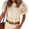 Azura Exchange Lace Hollowed Puff Sleeve Blouse – L