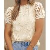 Azura Exchange Lace Hollowed Puff Sleeve Blouse – L