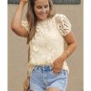 Azura Exchange Lace Hollowed Puff Sleeve Blouse – L