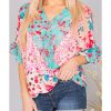 Azura Exchange Leopard Floral Mixed Print Ruffle Sleeve Blouse – L