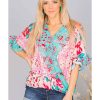 Azura Exchange Leopard Floral Mixed Print Ruffle Sleeve Blouse – L