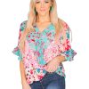 Azura Exchange Leopard Floral Mixed Print Ruffle Sleeve Blouse – L