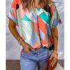 Azura Exchange Irregular Color Block Printed Short Sleeve Blouse – M