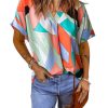 Azura Exchange Irregular Color Block Printed Short Sleeve Blouse – M