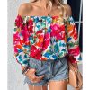 Azura Exchange Floral Print Off Shoulder Wide Sleeve Blouse – L