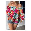 Azura Exchange Floral Print Off Shoulder Wide Sleeve Blouse – L