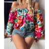 Azura Exchange Floral Print Off Shoulder Wide Sleeve Blouse – L