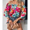 Azura Exchange Floral Print Off Shoulder Wide Sleeve Blouse – L