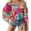 Azura Exchange Floral Print Off Shoulder Wide Sleeve Blouse – L