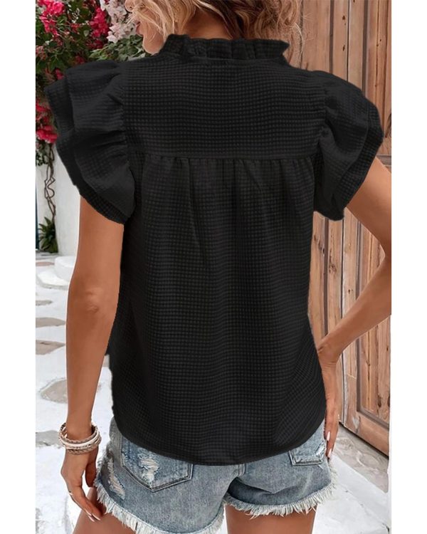 Azura Exchange Ruffle Flutter Sleeve Notch Neck Top – L