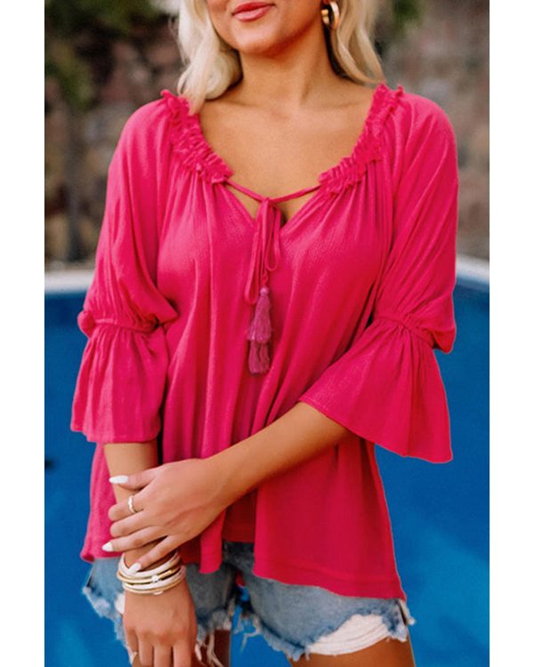 Azura Exchange Frilled Ruffled Sleeve Shift Top – L