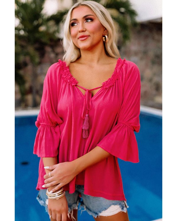 Azura Exchange Frilled Ruffled Sleeve Shift Top – L