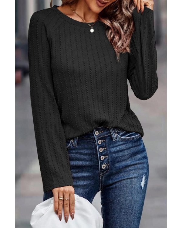 Azura Exchange Ribbed Round Neck Knit Long Sleeve Top – L