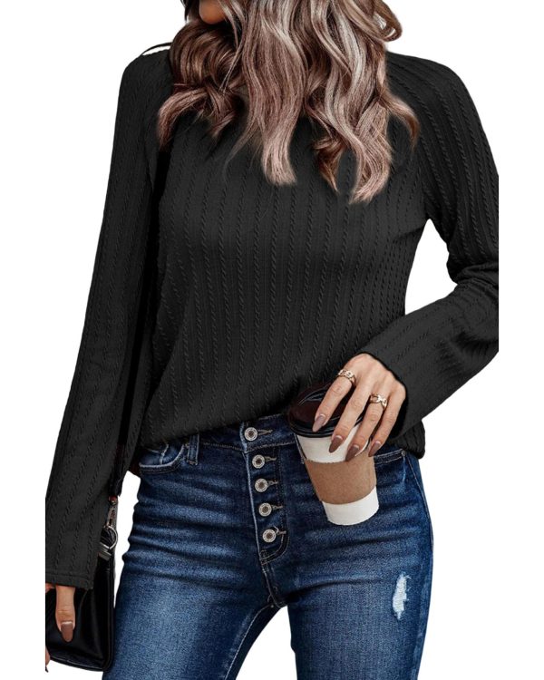 Azura Exchange Ribbed Round Neck Knit Long Sleeve Top – L