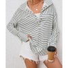 Azura Exchange Striped Thumbhole Drop Shoulder V Neck Top – L