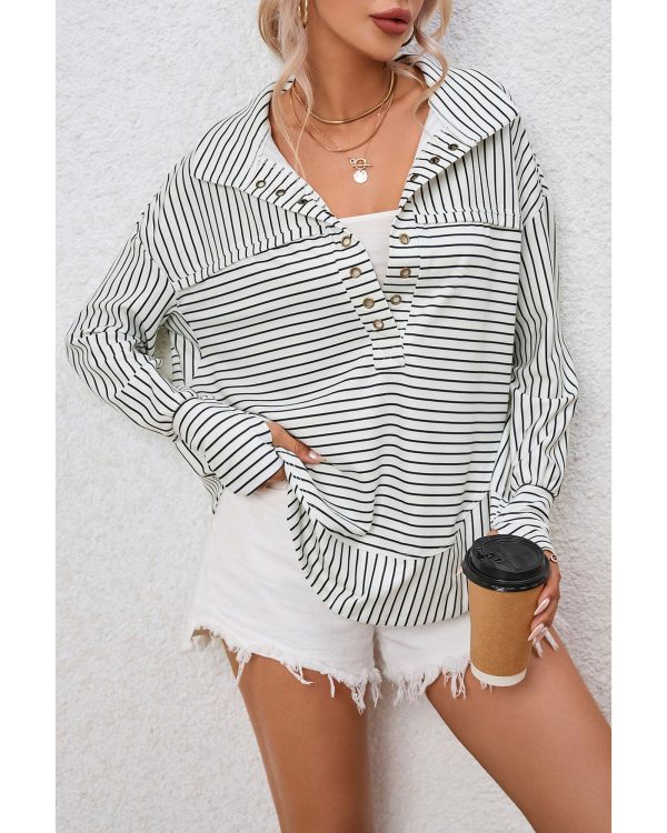 Azura Exchange Striped Thumbhole Drop Shoulder V Neck Top – L