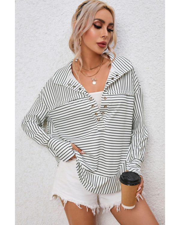 Azura Exchange Striped Thumbhole Drop Shoulder V Neck Top – L