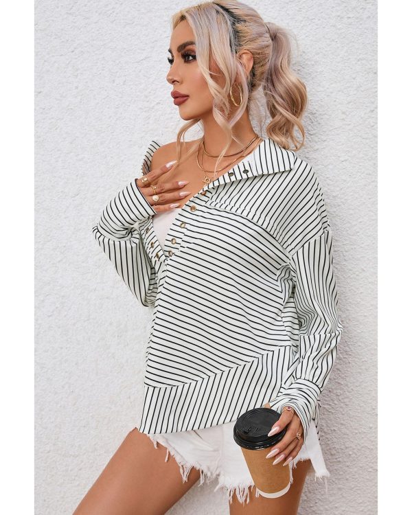 Azura Exchange Striped Thumbhole Drop Shoulder V Neck Top – L