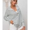 Azura Exchange Striped Thumbhole Drop Shoulder V Neck Top – L