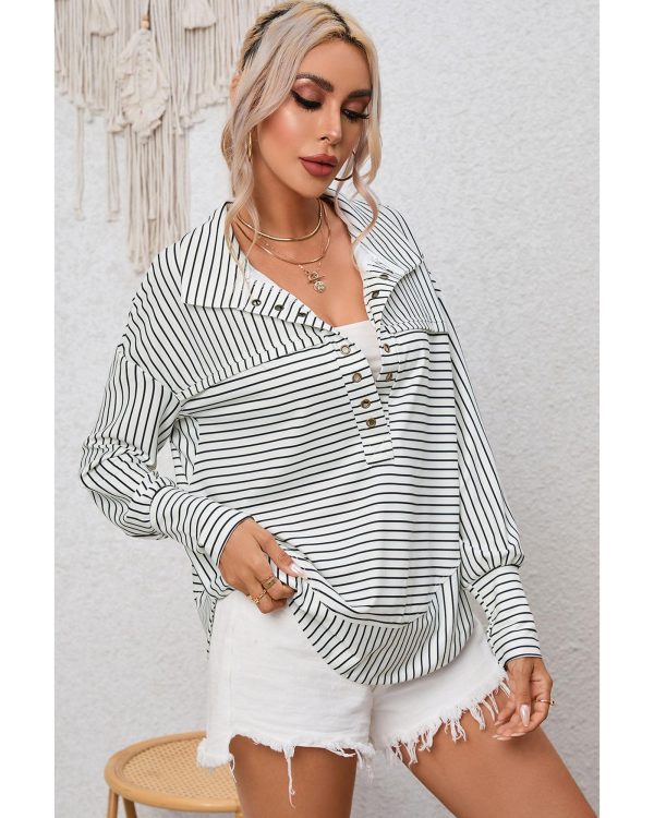 Azura Exchange Striped Thumbhole Drop Shoulder V Neck Top – L