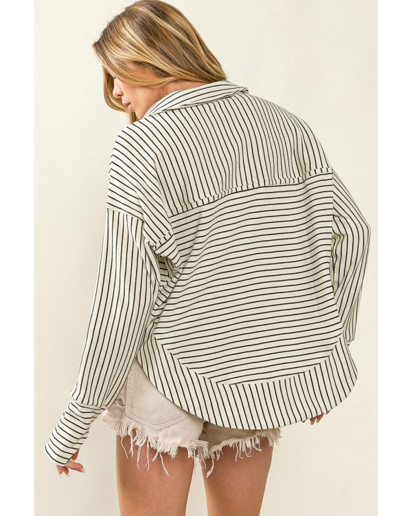 Azura Exchange Striped Thumbhole Drop Shoulder V Neck Top – L