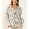 Azura Exchange Striped Thumbhole Drop Shoulder V Neck Top – L