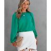 Azura Exchange Satin Puff Long Sleeve Crewneck Blouse – S