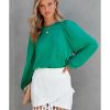 Azura Exchange Satin Puff Long Sleeve Crewneck Blouse – S