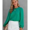 Azura Exchange Satin Puff Long Sleeve Crewneck Blouse – S