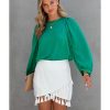 Azura Exchange Satin Puff Long Sleeve Crewneck Blouse – S