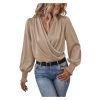 Azura Exchange Draped Surplice Neck Khaki Blouse – L