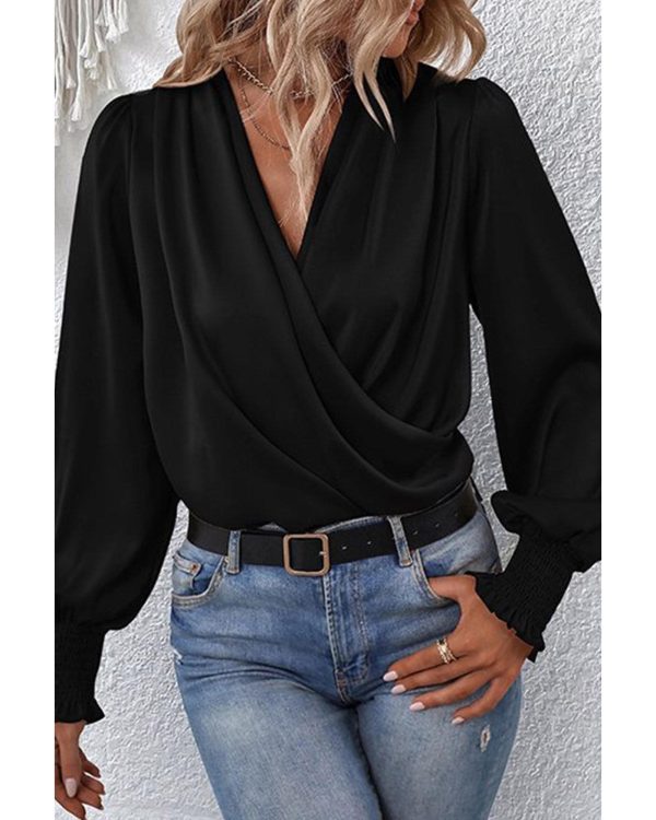 Azura Exchange Elegant Surplice Neck Draped Blouse – M