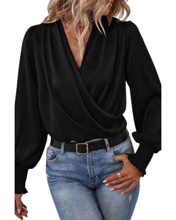 Azura Exchange Elegant Surplice Neck Draped Blouse – M