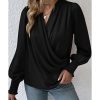 Azura Exchange Elegant Surplice Neck Draped Blouse – M