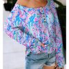 Azura Exchange Printed Wide Neck Thumbhole Sleeve Henley Top – L