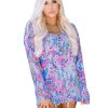 Azura Exchange Printed Wide Neck Thumbhole Sleeve Henley Top – L