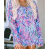 Azura Exchange Printed Wide Neck Thumbhole Sleeve Henley Top – L