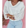 Azura Exchange Embroidered Patchwork Puff Sleeve Blouse – L