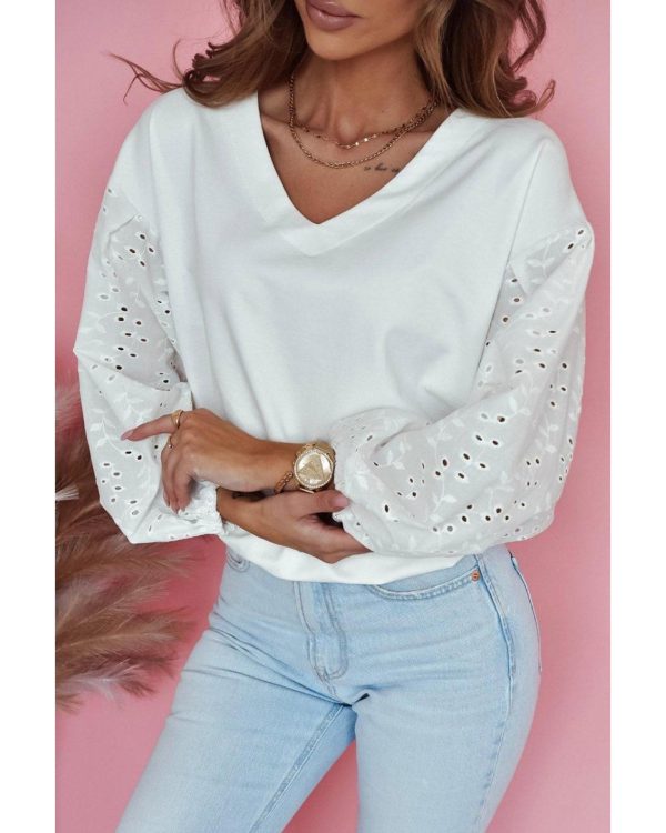 Azura Exchange Embroidered Patchwork Puff Sleeve Blouse – L