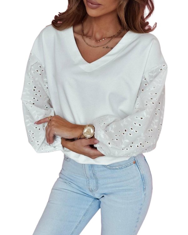 Azura Exchange Embroidered Patchwork Puff Sleeve Blouse – L