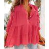 Azura Exchange Half Buttoned Ruffle Tiered Long Sleeve Blouse – L