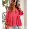 Azura Exchange Half Buttoned Ruffle Tiered Long Sleeve Blouse – L