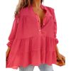 Azura Exchange Half Buttoned Ruffle Tiered Long Sleeve Blouse – L