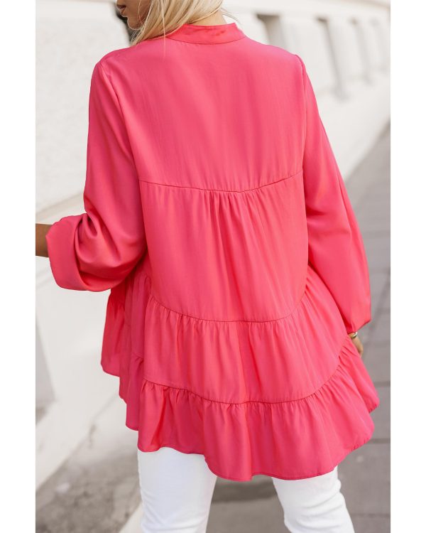 Azura Exchange Half Buttoned Ruffle Tiered Long Sleeve Blouse – L