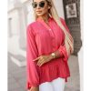 Azura Exchange Half Buttoned Ruffle Tiered Long Sleeve Blouse – L