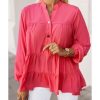 Azura Exchange Half Buttoned Ruffle Tiered Long Sleeve Blouse – L