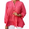 Azura Exchange Half Buttoned Ruffle Tiered Long Sleeve Blouse – L